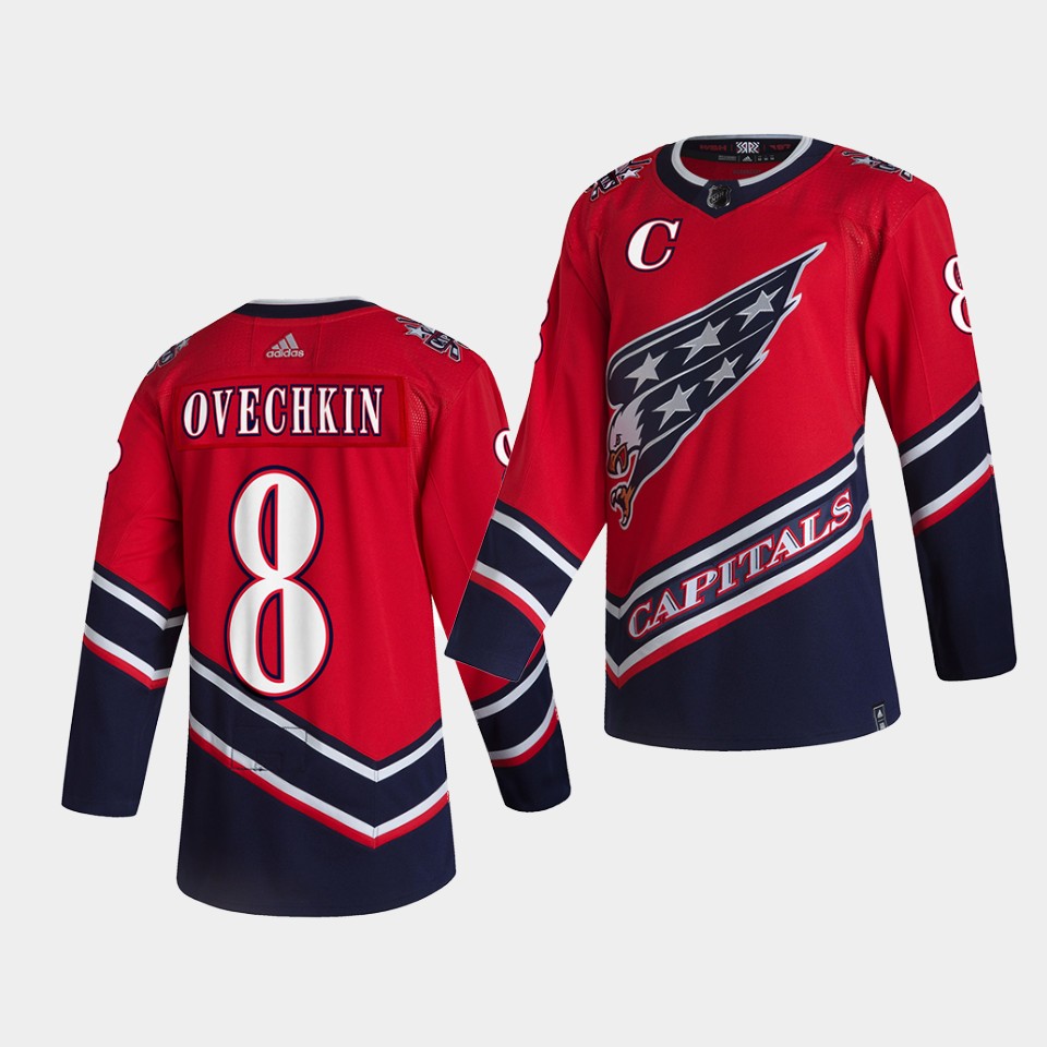 Men‘s Washington Capitals 2021 Reverse Retro Alexander Ovechkin #8 Red Special Edition Authentic Jersey