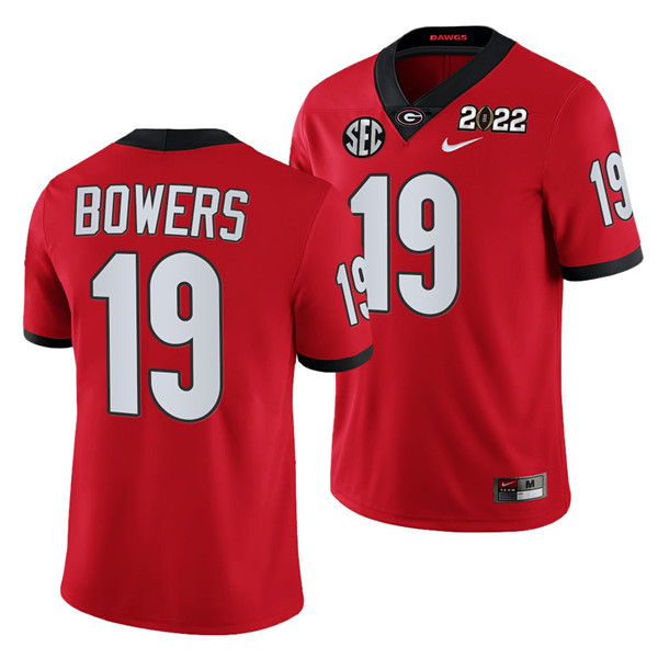 Men’s Georgia Bulldogs #19 Brock Bowers 2022 Patch Red College Football Stitched Jersey