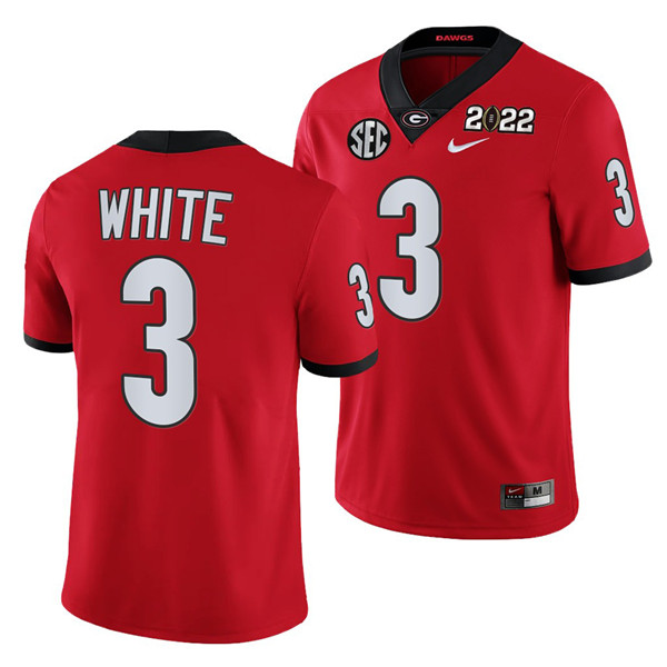Men’s Georgia Bulldogs #3 Zamir White 2022 Patch Red College Football Stitched Jersey