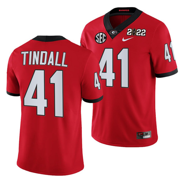 Men’s Georgia Bulldogs #41 Channing Tindall 2022 Patch Red College Football Stitched Jersey