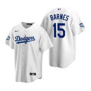 Men’s Los Angeles Dodgers #15 Austin Barnes White 2020 World Series Champions Replica Jersey