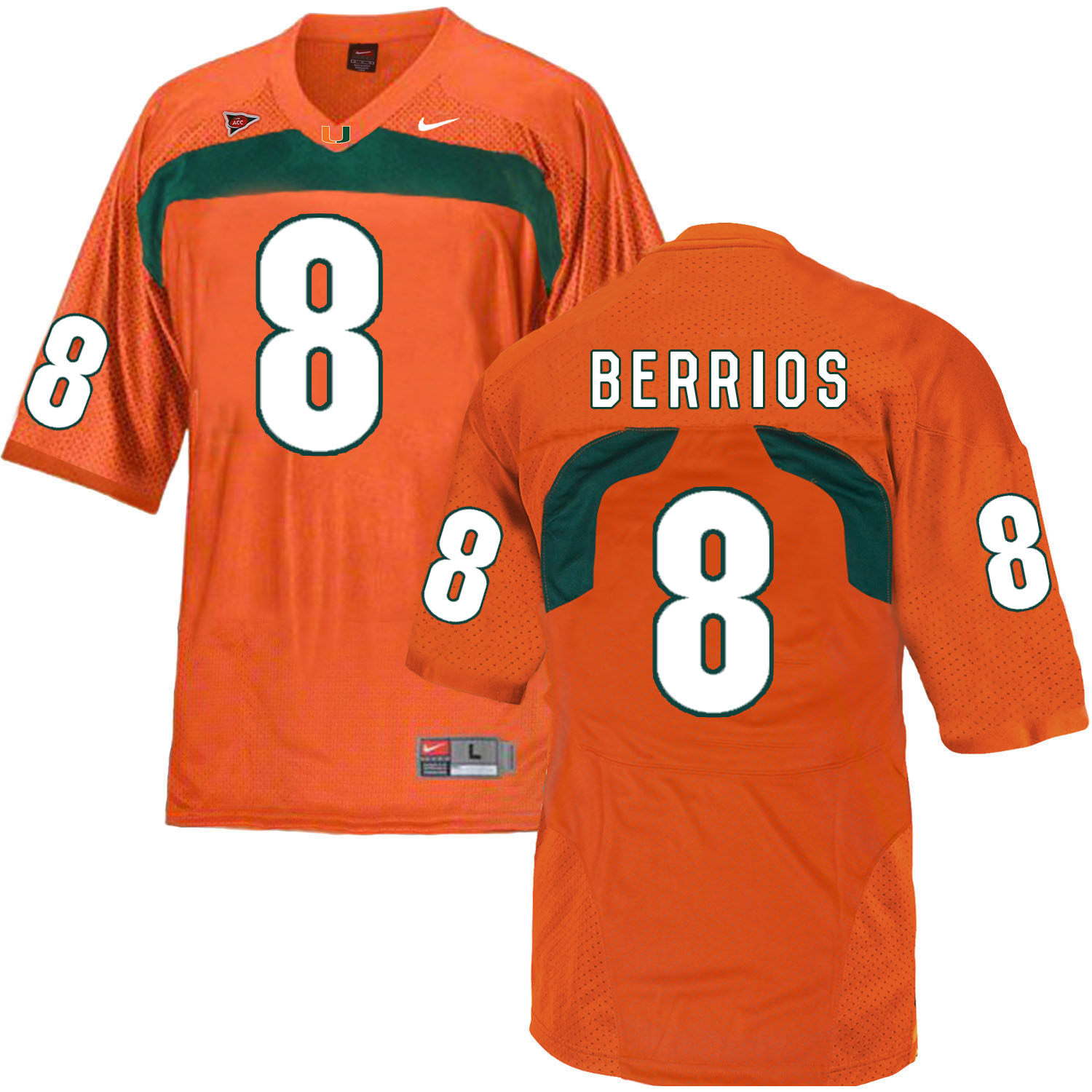 Miami Hurricanes 8 Braxton Berrios Orange College Football Jersey