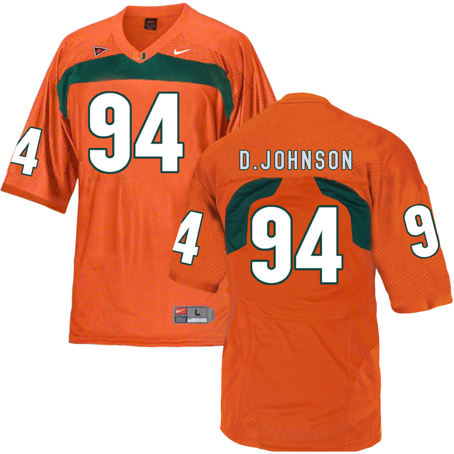 Miami Hurricanes 94 Dwayne Johnson Orange College Football Jersey