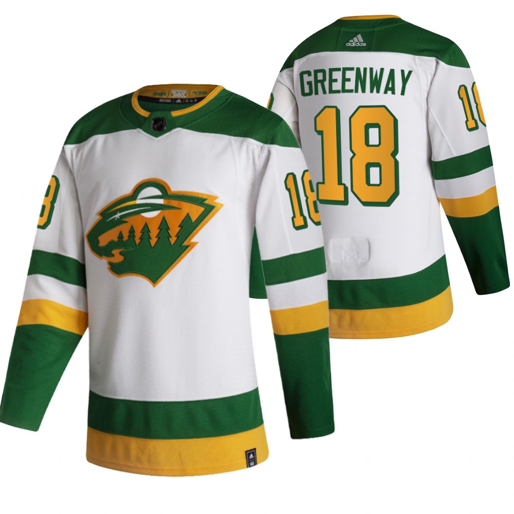 Minnesota Wild #18 Jordan Greenway White Men's Adidas 2020-21 Reverse Retro Alternate NHL Jersey