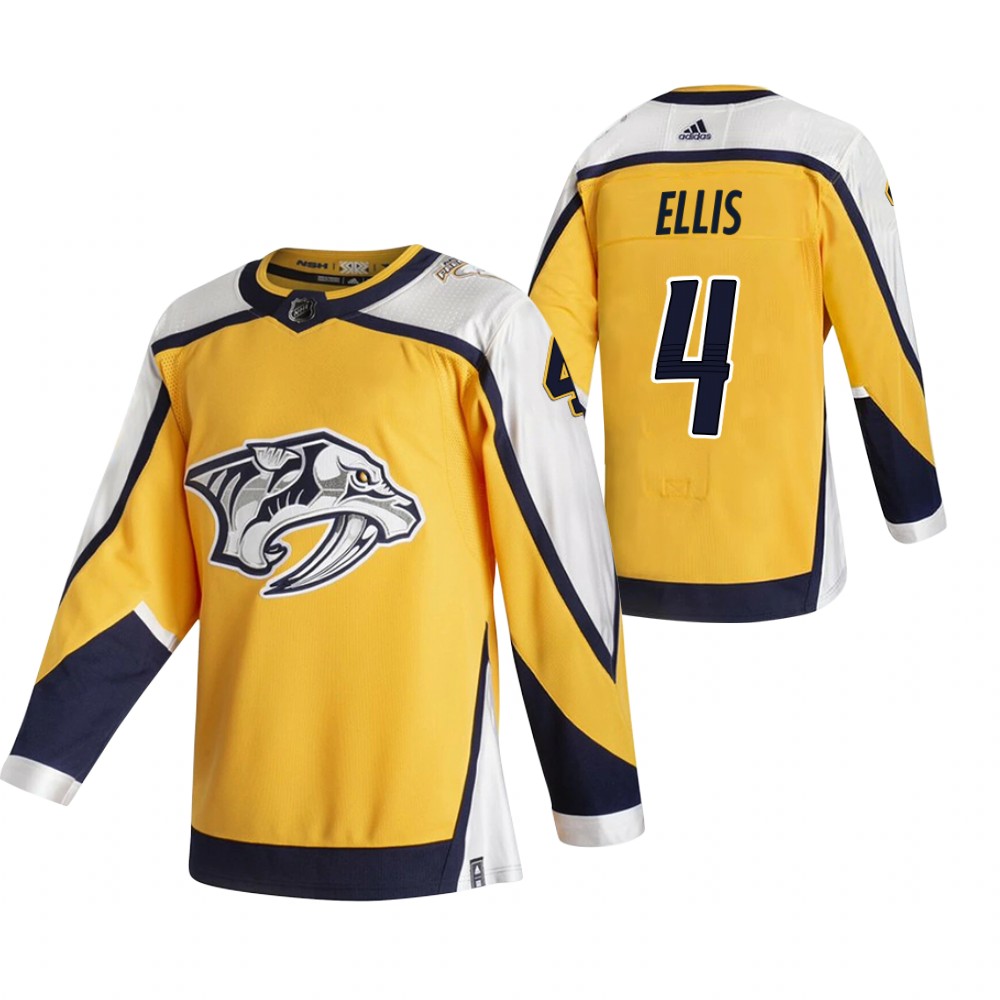 Nashville Predators #4 Ryan Ellis Yellow Men's Adidas 2020-21 Reverse Retro Alternate NHL Jersey