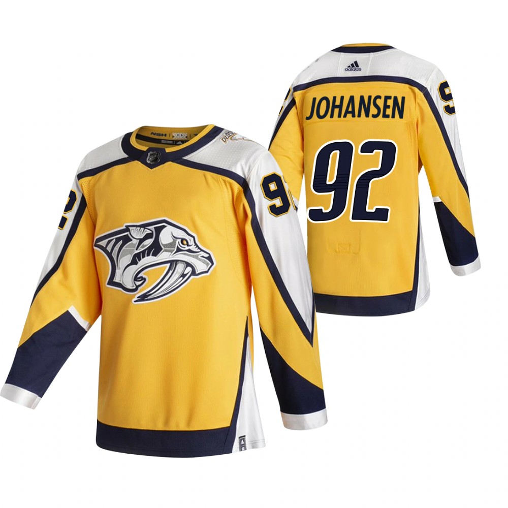 Nashville Predators #92 Ryan Johansen Yellow Men's Adidas 2020-21 Reverse Retro Alternate NHL Jersey