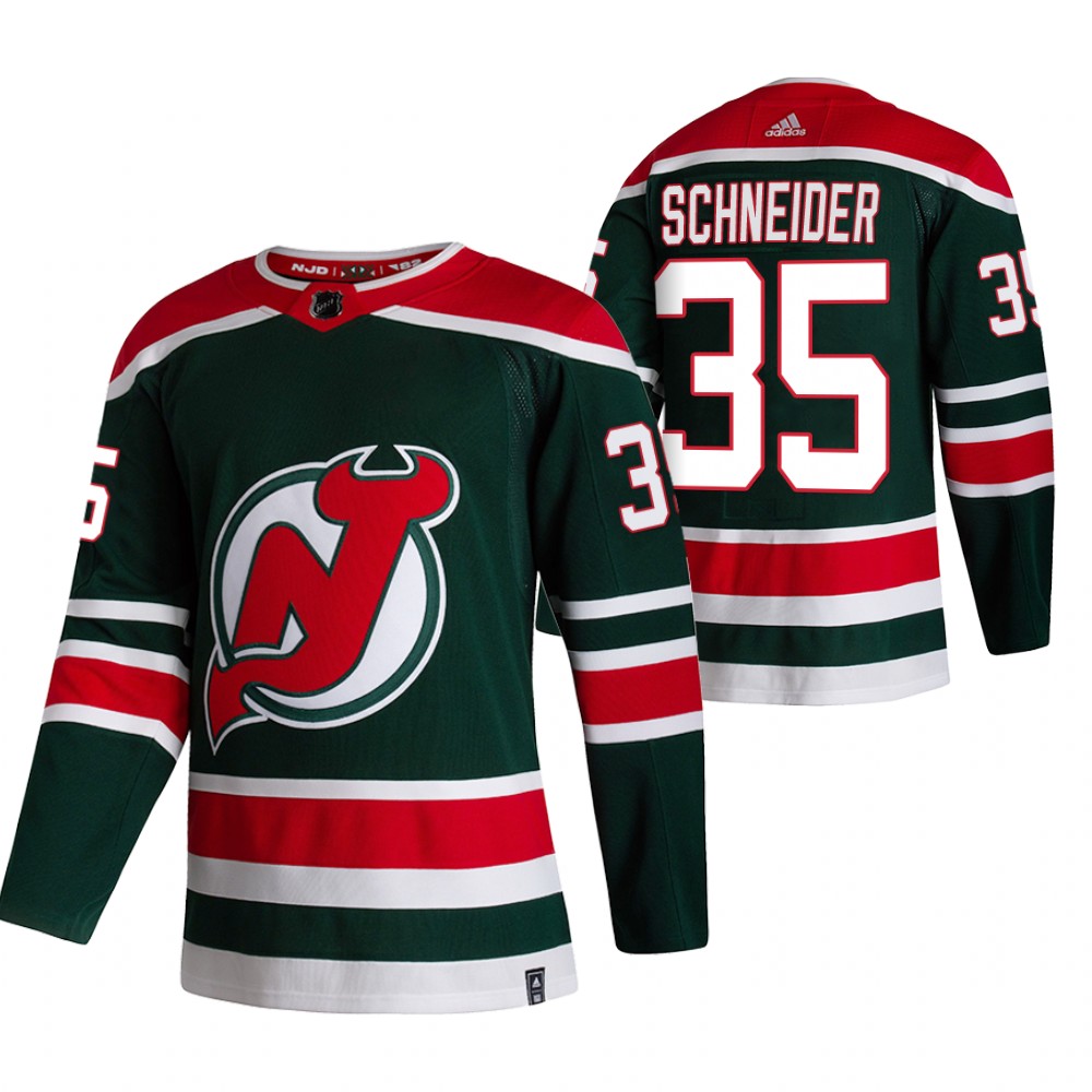 New Jersey Devils #35 Corey Schneider Green Men's Adidas 2020-21 Reverse Retro Alternate NHL Jersey