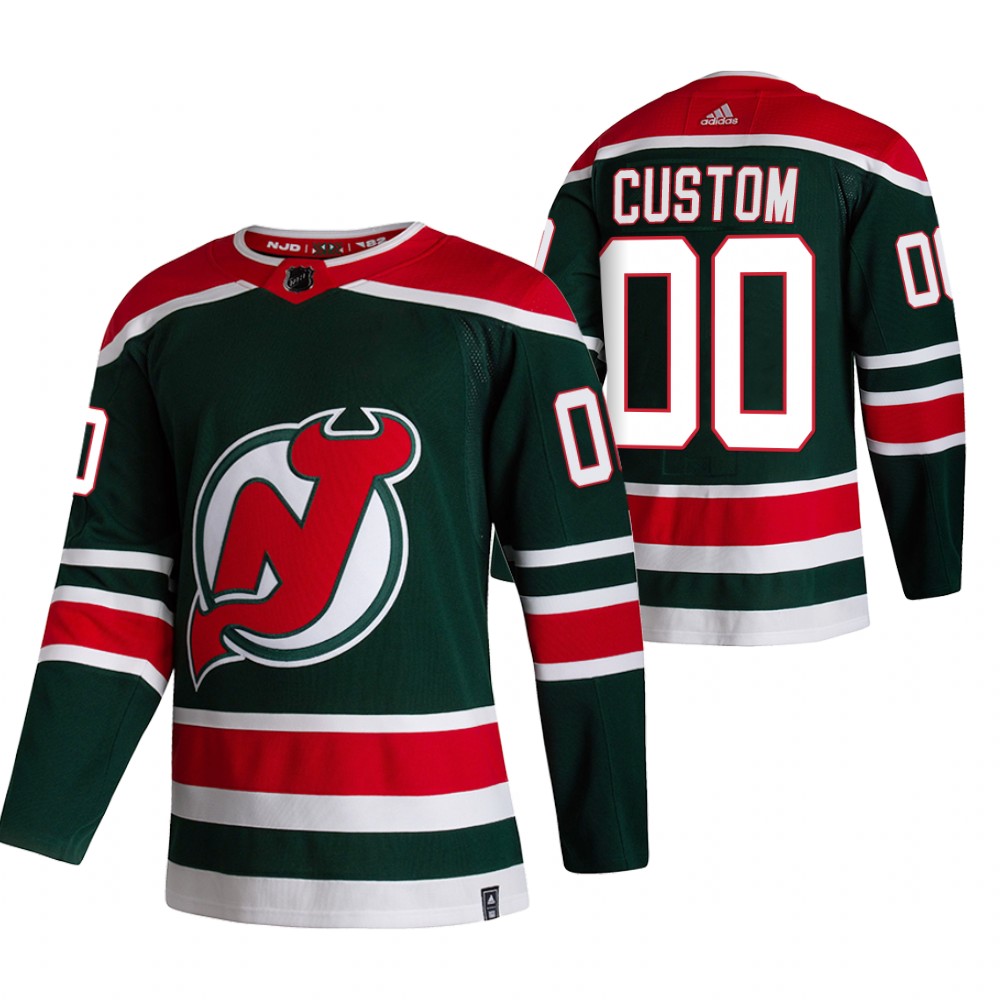 New Jersey Devils Custom Green Men's Adidas 2020-21 Reverse Retro Alternate NHL Jersey