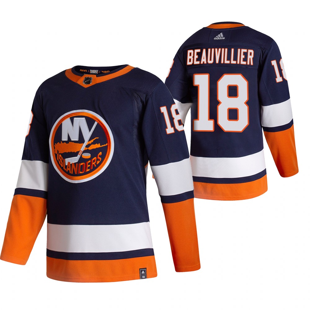 New York Islanders #18 Anthony Beauvillier Navy Blue Men's Adidas 2020-21 Reverse Retro Alternate NHL Jersey