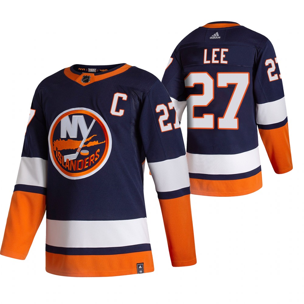 New York Islanders #27 Anders Lee Navy Blue Men's Adidas 2020-21 Reverse Retro Alternate NHL Jersey