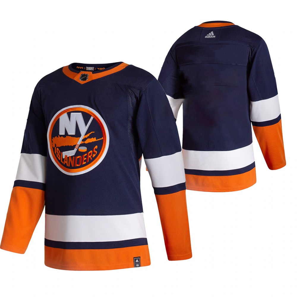 New York Islanders Blank Navy Blue Men's Adidas 2020-21 Reverse Retro Alternate NHL Jersey