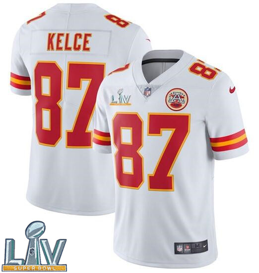 Nike Chiefs 87 Travis Kelce White 2021 Super Bowl LV Vapor Untouchable Limited Jersey