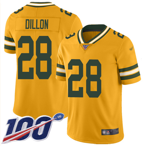 Nike Packers #28 AJ Dillon Gold Men's Stitched NFL Limited Inverted Legend 100th Season Jersey