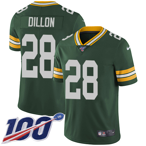 Nike Packers #28 AJ Dillon Green Team Color Men's Stitched NFL 100th Season Vapor Untouchable Limited Jersey
