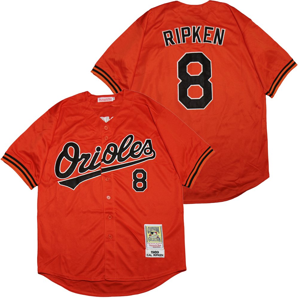 Orioles 8 Cal Ripken Jr Orange 1989 Cooperstown Collection Jersey