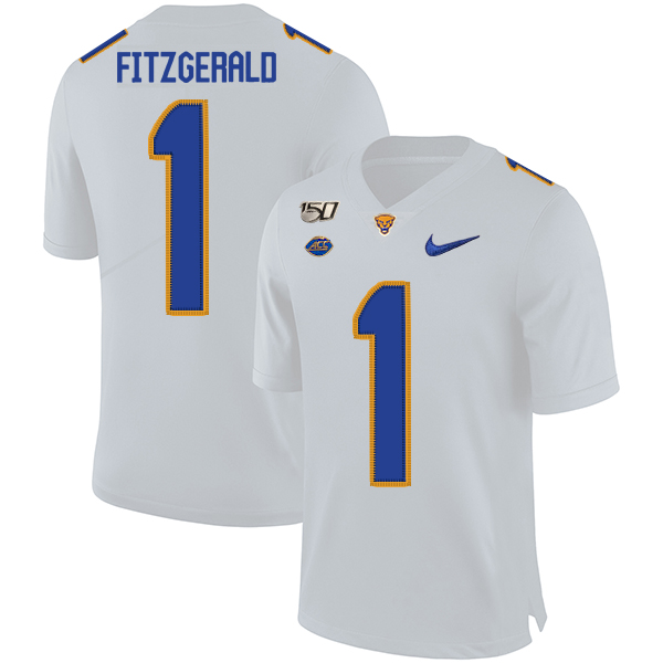 Pittsburgh Panthers 1 Larry Fitzgerald White 150th Anniversary Patch Nike College Football Jersey