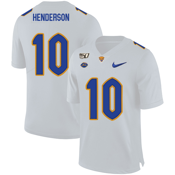 Pittsburgh Panthers 10 Quadree Henderson White 150th Anniversary Patch Nike College Football Jersey
