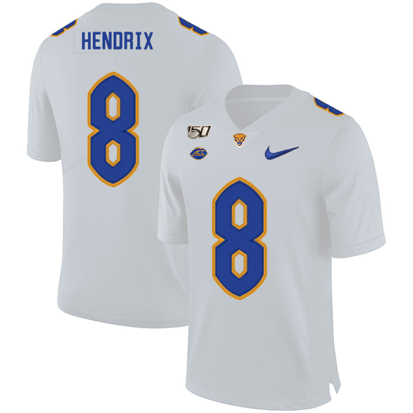 Pittsburgh Panthers 8 Dewayne Hendrix White 150th Anniversary Patch Nike College Football Jersey