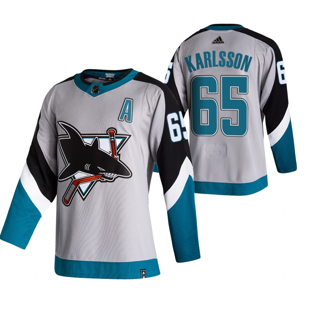 San Jose Sharks #65 Erik Karlsson Grey Men's Adidas 2020-21 Reverse Retro Alternate NHL Jersey