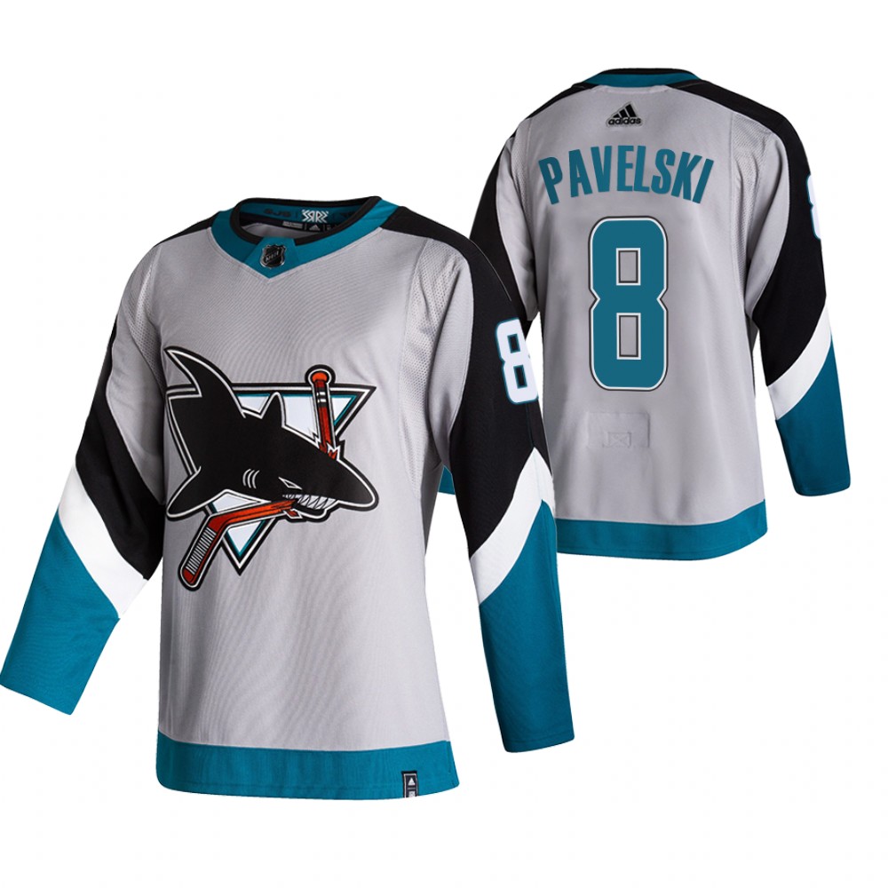 San Jose Sharks #8 Joe Pavelski Grey Men's Adidas 2020-21 Reverse Retro Alternate NHL Jersey