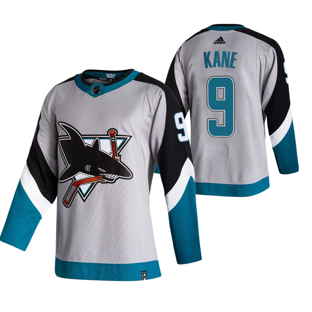 San Jose Sharks #9 Evander Kane Grey Men's Adidas 2020-21 Reverse Retro Alternate NHL Jersey