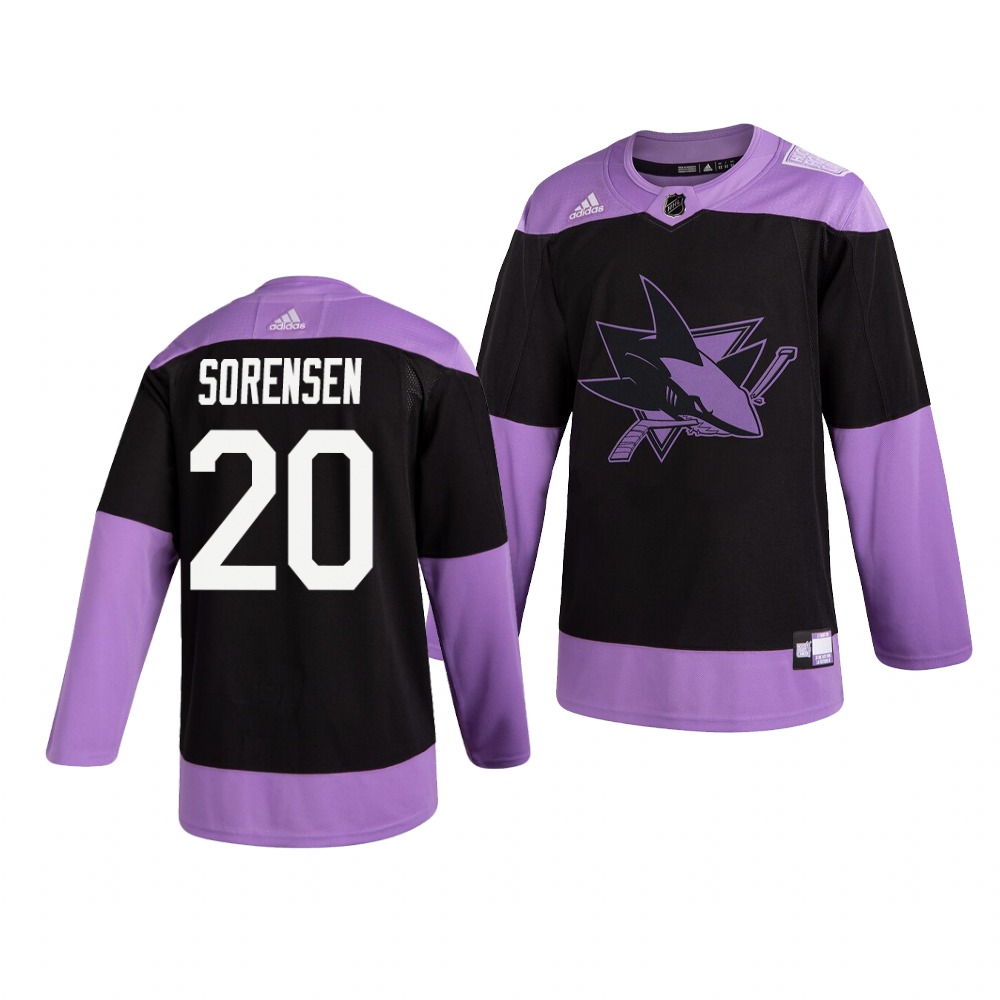 Sharks 20 Marcus Sorensen Black Purple Hockey Fights Cancer Adidas Jersey