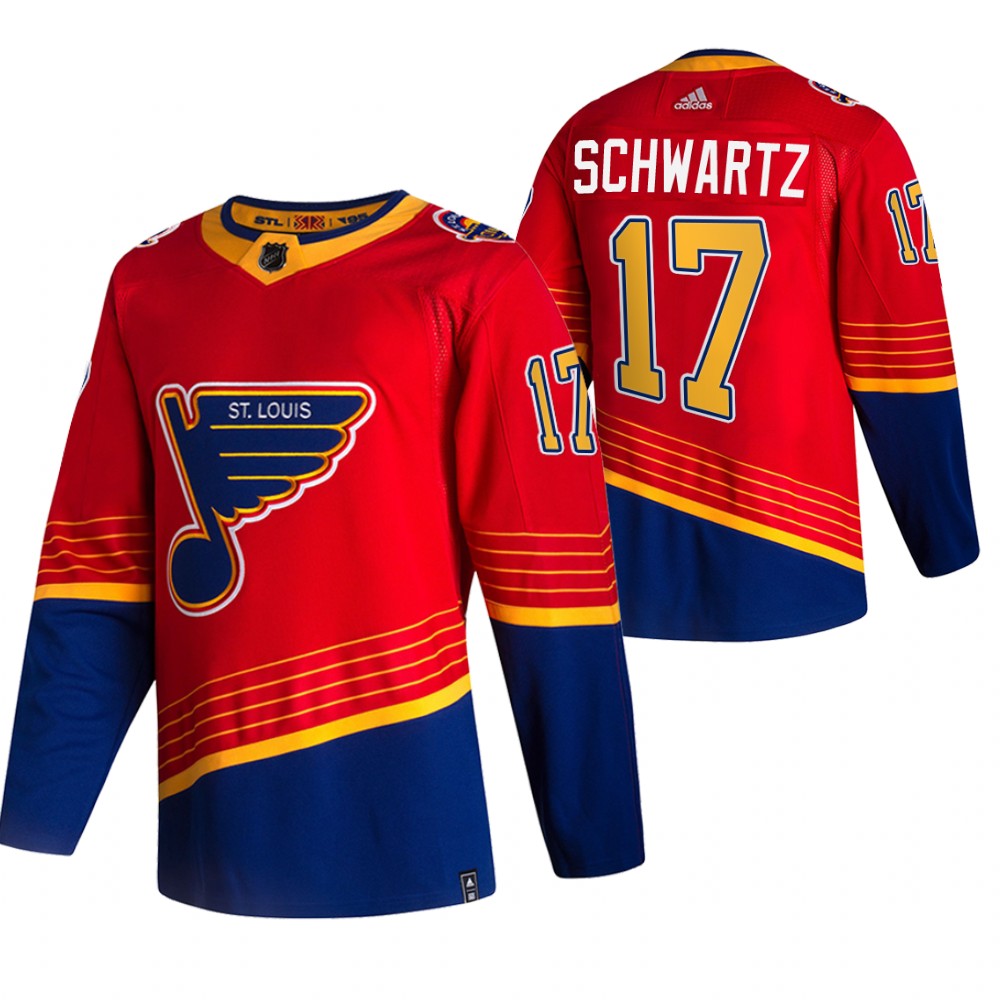 St. Louis Blues #17 Jaden Schwartz Red Men's Adidas 2020-21 Reverse Retro Alternate NHL Jersey