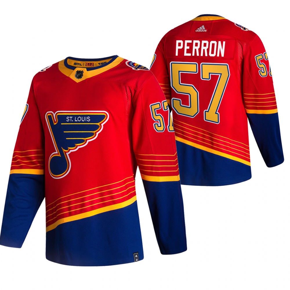 St. Louis Blues #57 David Perron Red Men's Adidas 2020-21 Reverse Retro Alternate NHL Jersey
