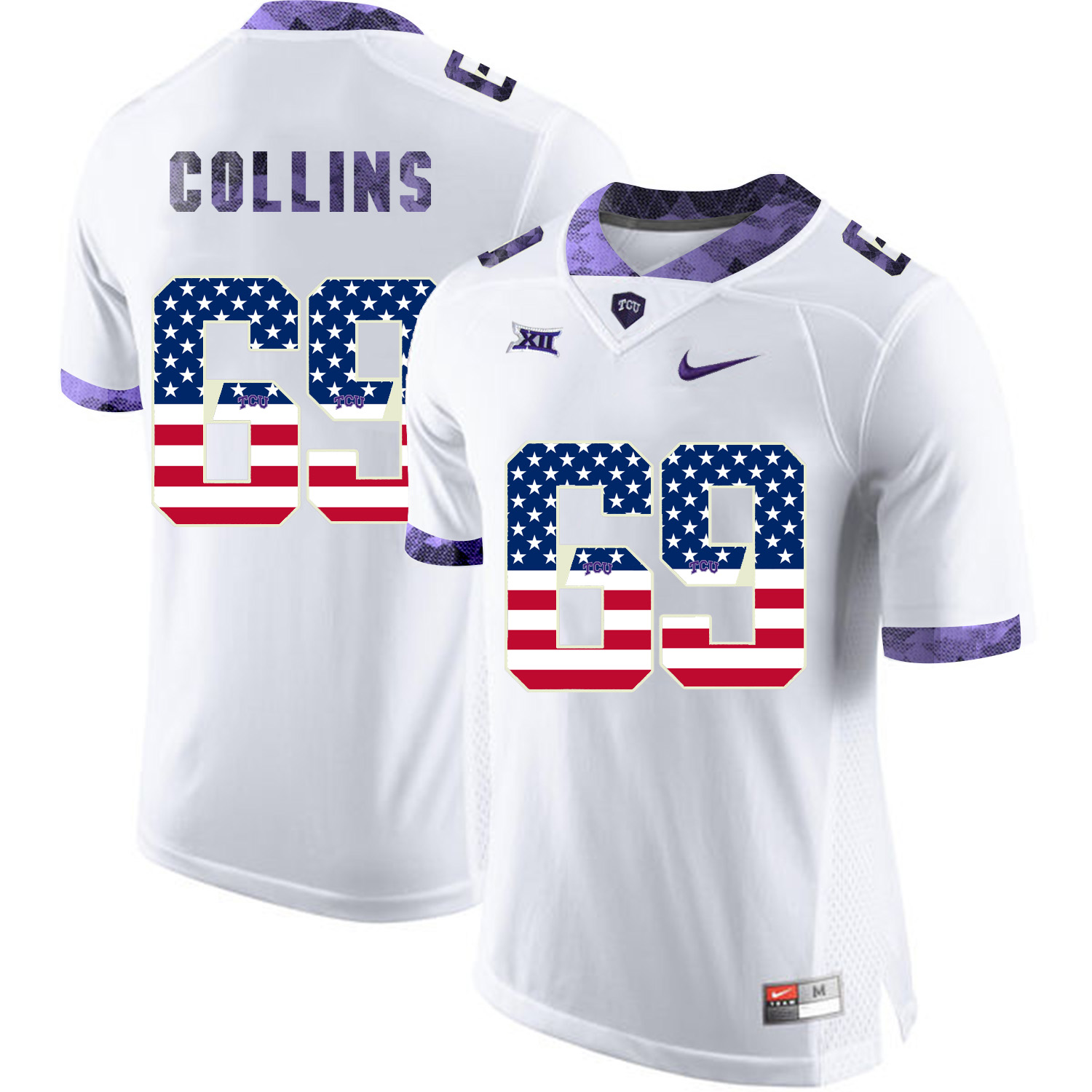 TCU Horned Frogs 69 Aviante Collins White USA Flag College Football Jersey