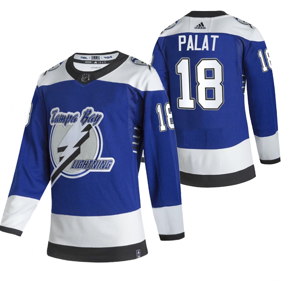 Tampa Bay Lightning #18 Ondrej Palat Blue Men's Adidas 2020-21 Reverse Retro Alternate NHL Jersey