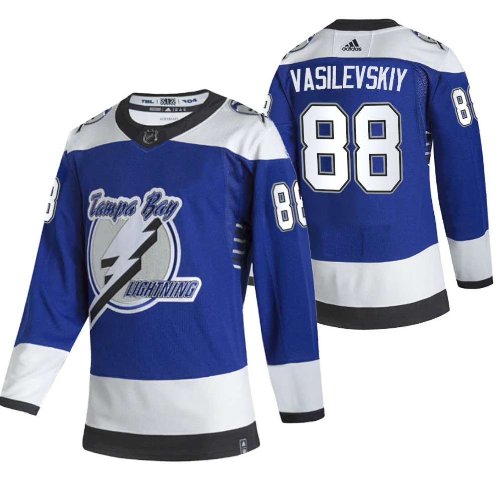 Tampa Bay Lightning #88 Andrei Vasilevskiy Blue Men's Adidas 2020-21 Reverse Retro Alternate NHL Jersey