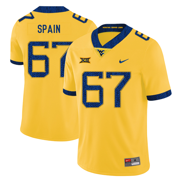 West Virginia Mountaineers 67 Quinton Spain Yellow College Football Jersey