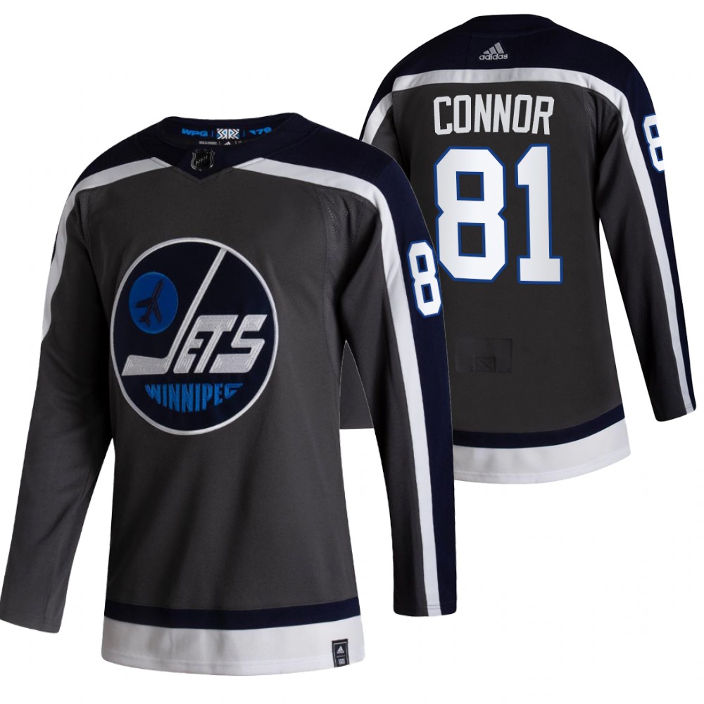 Winnipeg Jets #81 Kyle Connor Black Men's Adidas 2020-21 Reverse Retro Alternate NHL Jersey