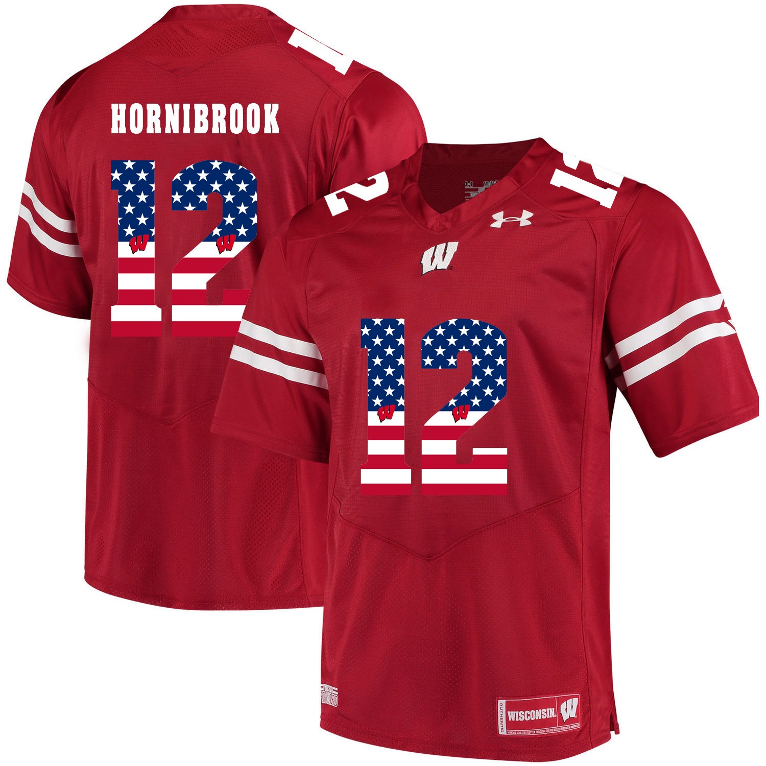 Wisconsin Badgers 12 Alex Hornibrook Red USA Flag College Football Jersey