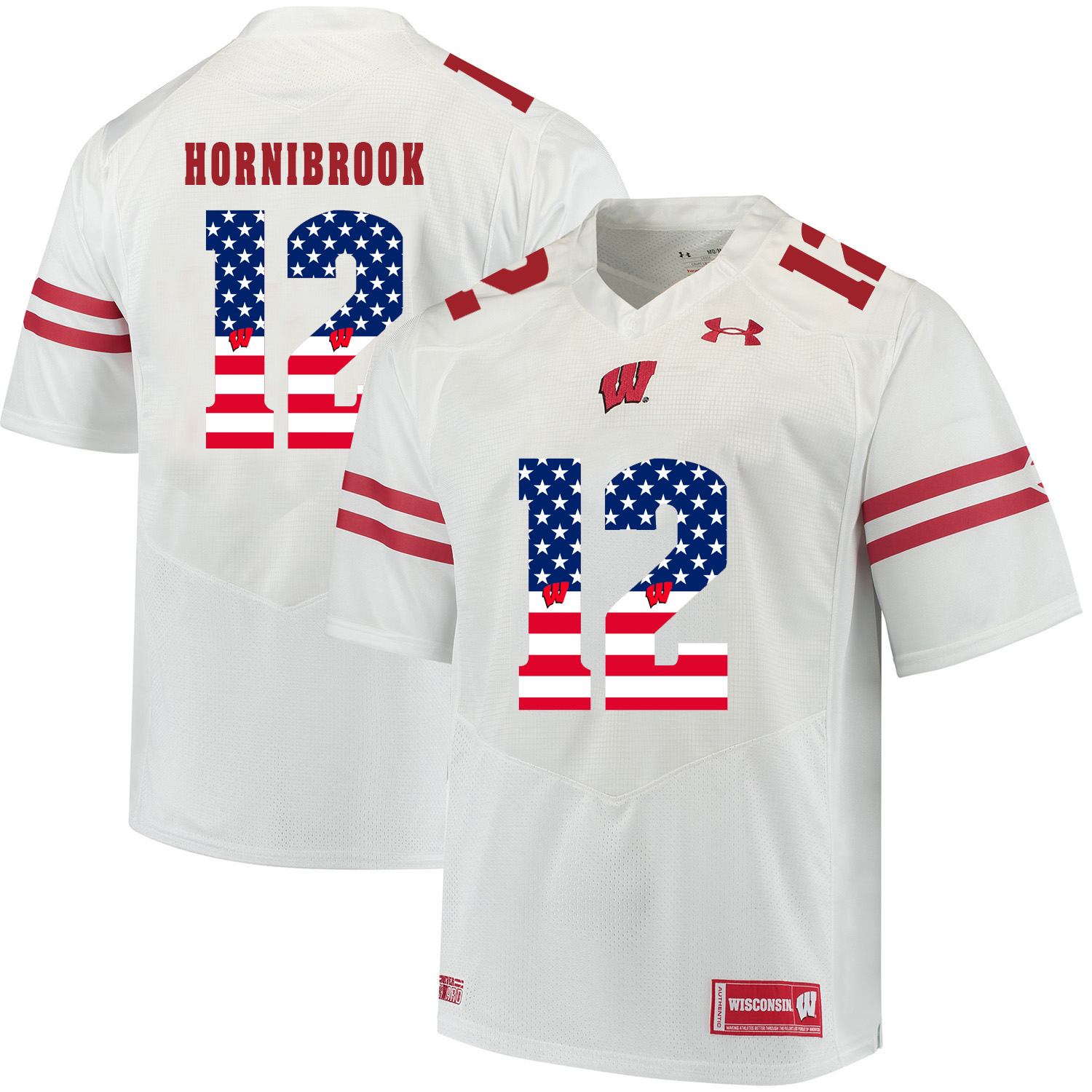 Wisconsin Badgers 12 Alex Hornibrook White USA Flag College Football Jersey