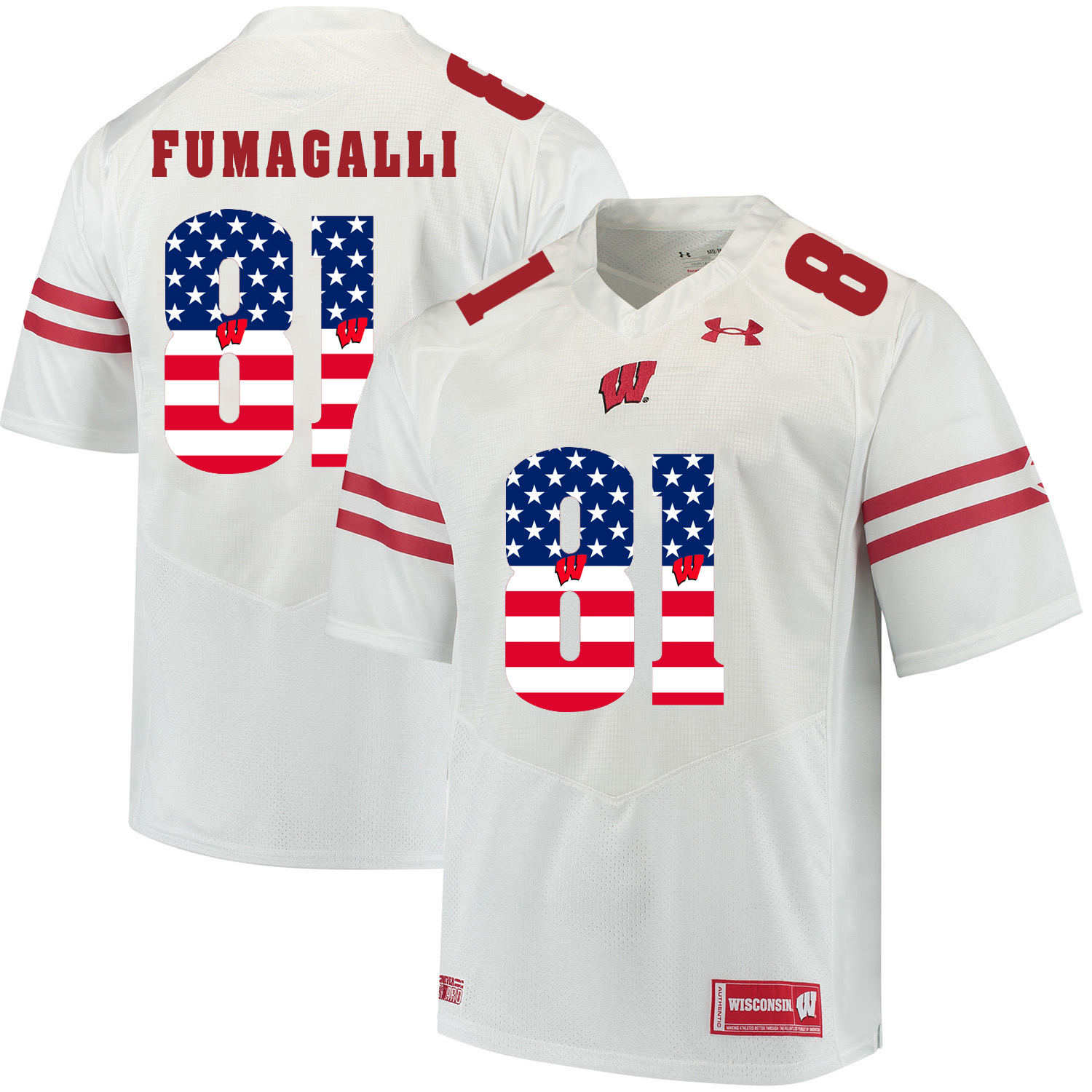 Wisconsin Badgers 81 Troy Fumagalli White USA Flag College Football Jersey