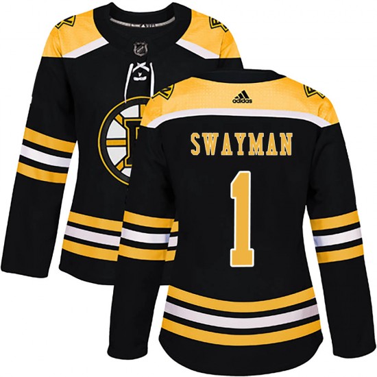 Women's Boston Bruins #1 Jeremy Swayman Adidas Authentic Home Jersey - Black