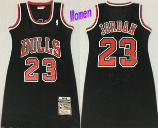 Women's Chicago Bulls #23 Michael Jordan 1997-98 Black Hardwood Classics Soul Swingman Throwback Dress