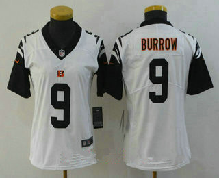 Women's Cincinnati Bengals #9 Joe Burrow White 2020 Color Rush Stitched NFL Nike Limited Jersey