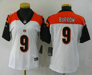 Women's Cincinnati Bengals #9 Joe Burrow White 2020 Vapor Untouchable Stitched NFL Nike Limited Jersey