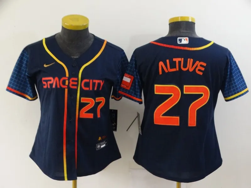 Women's Houston Astros #27 Jose Altuve Number 2022 Navy Blue City Connect Cool Base Stitched Jersey