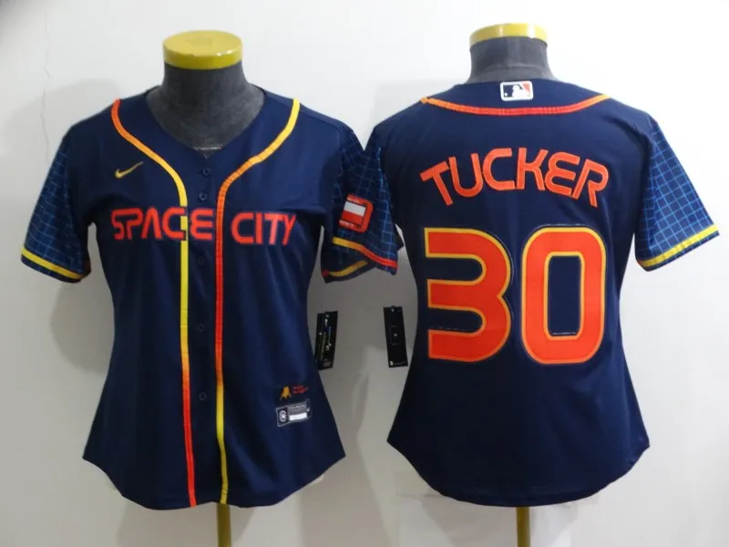Women's Houston Astros #30 Kyle Tucker 2022 Navy Blue City Connect Cool Base Stitched Jersey