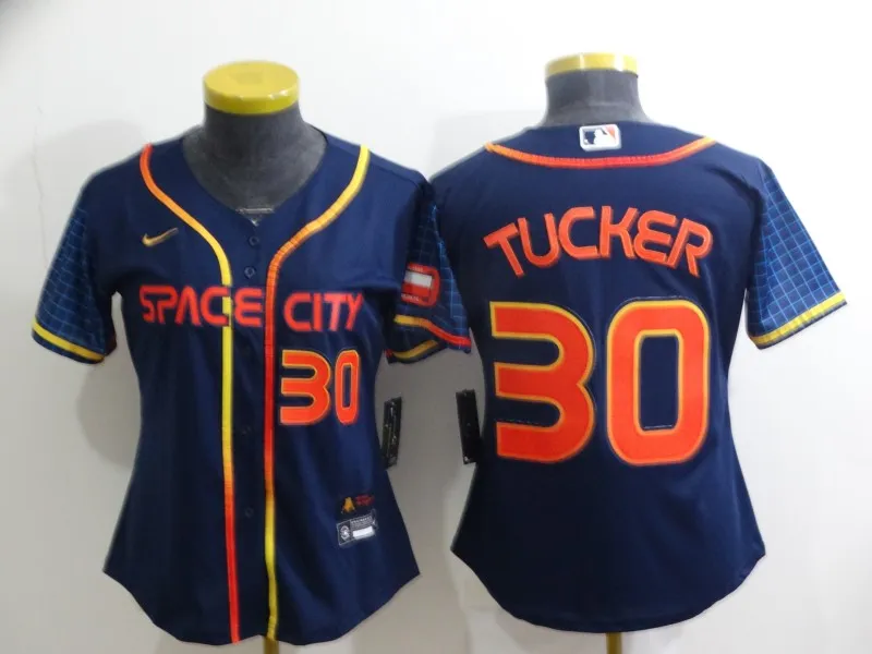 Women's Houston Astros #30 Kyle Tucker Number 2022 Navy Blue City Connect Cool Base Stitched Jersey
