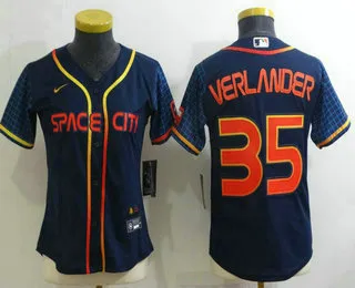 Women's Houston Astros #35 Justin Verlander 2022 Navy Blue City Connect Cool Base Stitched Jersey