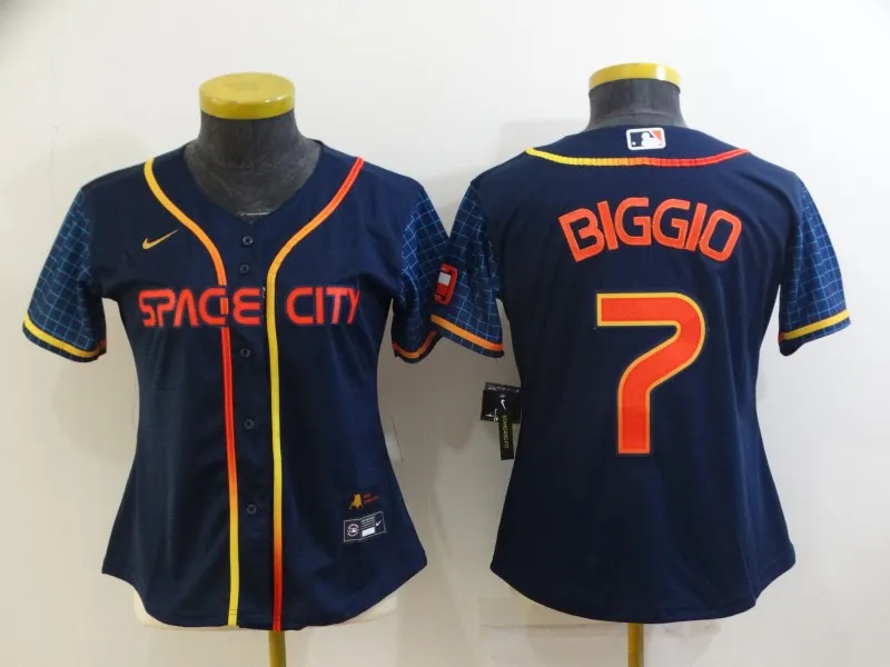 Women's Houston Astros #7 Craig Biggio 2022 Navy Blue City Connect Cool Base Stitched Jersey