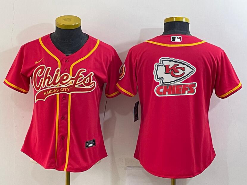 Women's Kansas City Chiefs Red Team Big Logo With Patch Cool Base Stitched Baseball Jersey