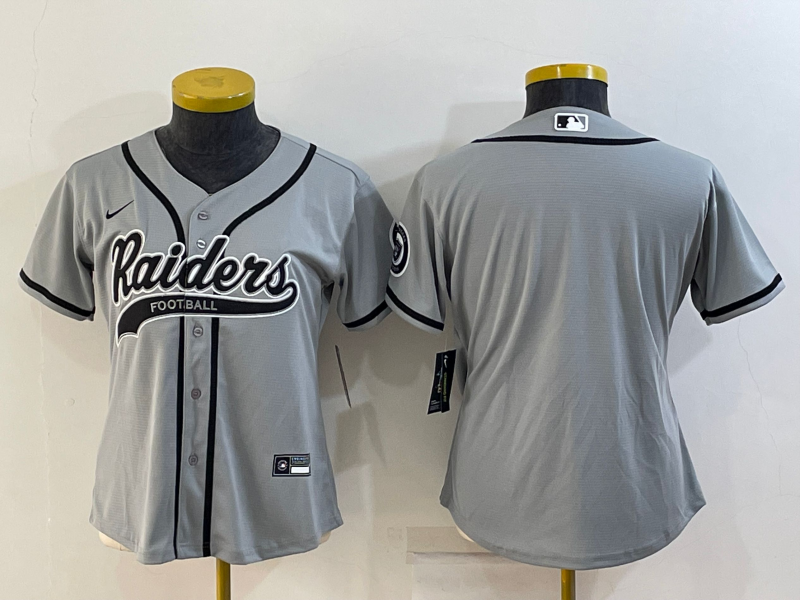 Women's Las Vegas Raiders Blank Grey With Patch Cool Base Stitched Baseball Jersey
