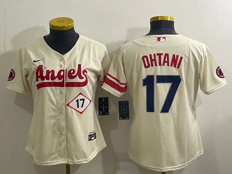 Women's Los Angeles Angels #17 Shohei Ohtani Number Cream 2022 City Connect Cool Base Stitched Jersey