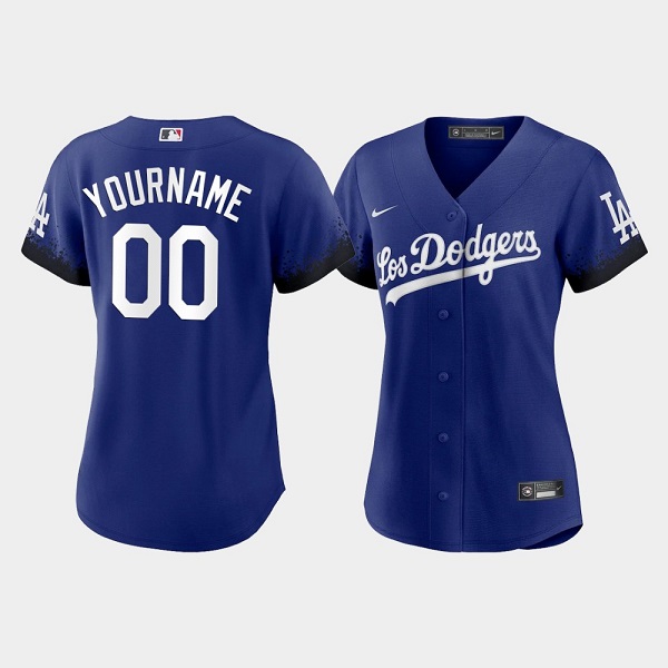 Women's Los Angeles Dodgers Customized 2021 Royal City Connect Cool Base Stitched Baseball Jersey(Run Small)