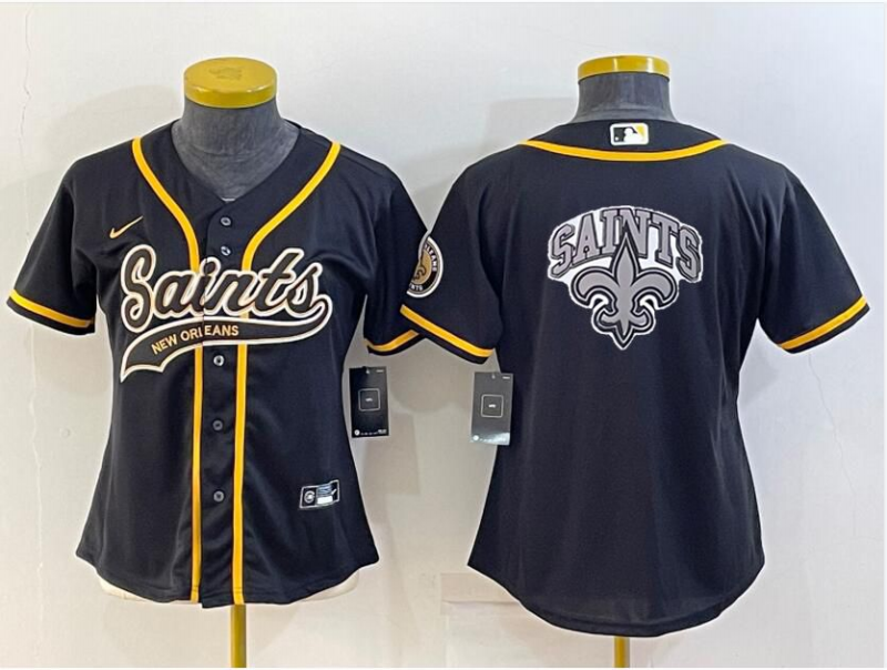 Women's New Orleans Saints Black Team Big Logo With Patch Cool Base Stitched Baseball Jersey